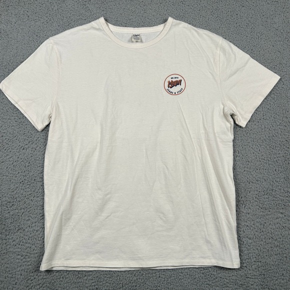 Mugsy Jeans Mens T Shirt XL Cream Graphic Print Short Sleeve Cotton Casual Tee - Picture 2 of 8